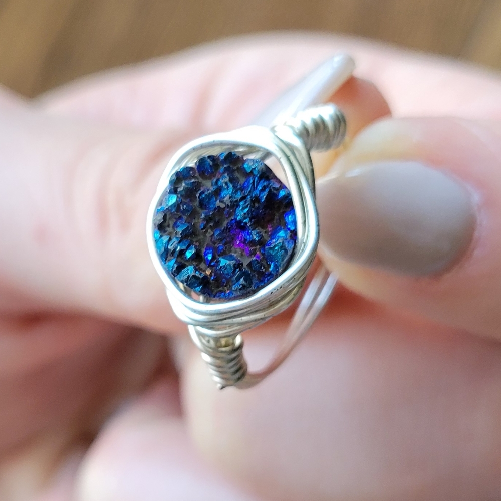 Wire Wrap Silver Ring With Gemstone - image 8